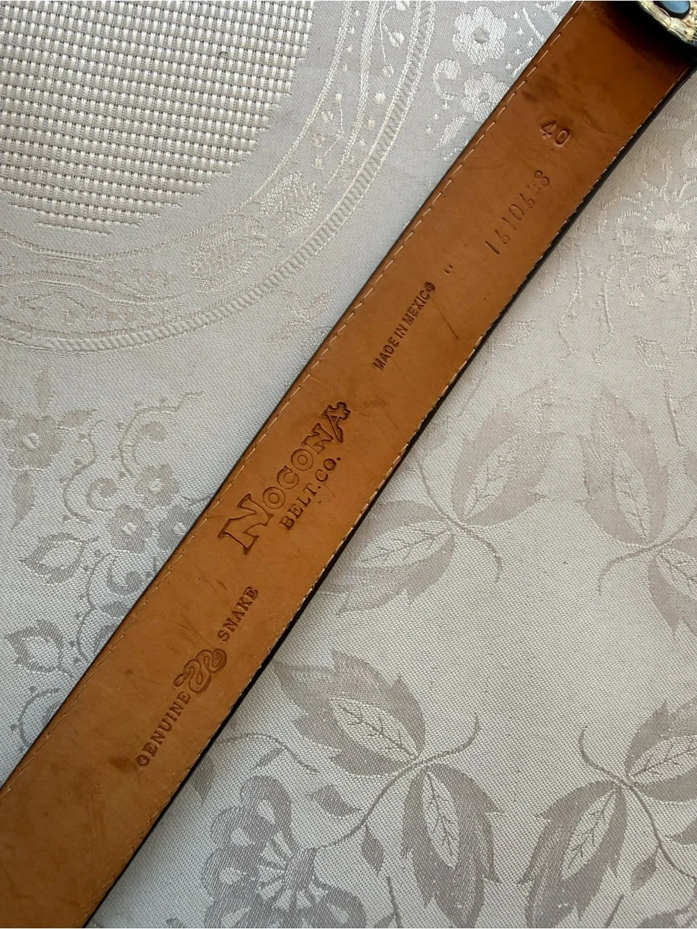 NoconA Belt Co. Genuine Snake Skin Leather Belt Men’s Size 40 Native Buckle